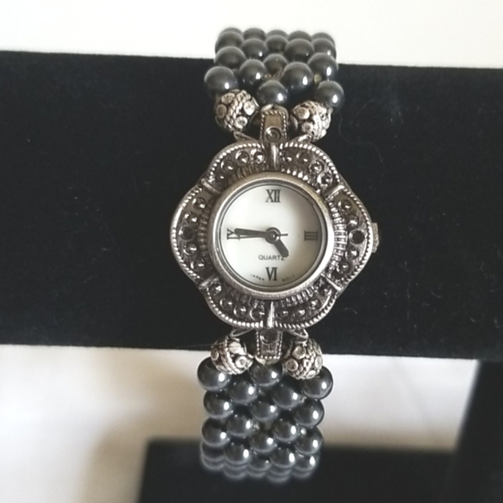 Vintage Hematite Bead Bracelet Watch